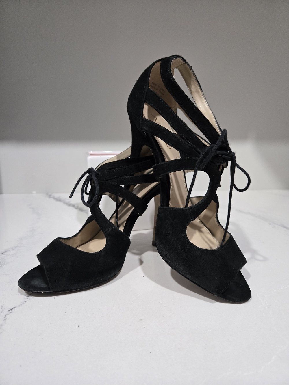 ALDO Keola Black Suede Strappy Laced Up Night Out Sexy Heels Stilettos Sz 7.5